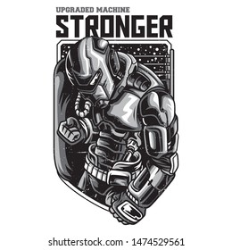 Stronger Robot Black and White Illustration