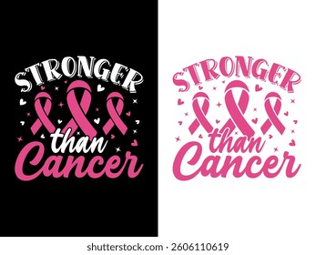 stronger than cancer pink ribbon graphic design for awareness and support.