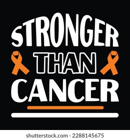 Stronger Than Cancer, (White Orange)Typography Design ribbon, cancer awareness shirt print template, vector clipart ribbon