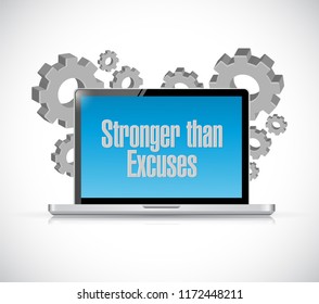 Stronger than Excuses computer message sign isolated over a white background