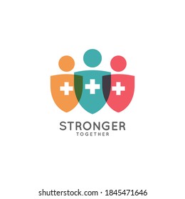 Stronger Together Logo. Medicine Shield Protection Concept On White Background