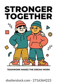 Stronger Together – Dos personajes de dibujos animados de la generación Z minimalistas