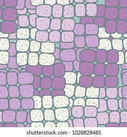 Strongly rounded quadrangles in groups of 9 pieces form a chaotic checkered pattern. Seamless texture. Very fashionable.