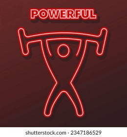 strongman barbell neon sign, modern glowing banner design, colorful modern design trends on black background. Vector illustration.