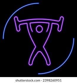 strongman barbell neon sign, modern glowing banner design, colorful modern design trends on black background. Vector illustration.