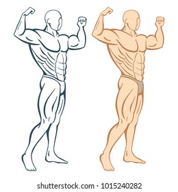 Strongman Hand Drawn Illustrations Set.
Bodybuilder Side View Drawing.
Isolated Vector.