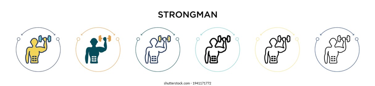 Strongman icon in filled, thin line, outline and stroke style. Vector illustration of two colored and black strongman vector icons designs can be used for mobile, ui, web