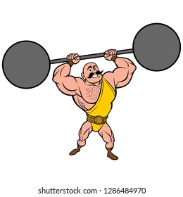 Strongman lifting Weights - A vector cartoon illustration of a strongman lifting weights.