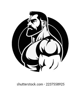 Strongman muscle gym fitness club logo design, bodybuilder, vector illustration for mascot icon