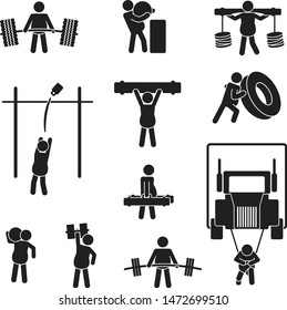 Strongman people icon set. Vector.