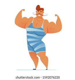 Strongman Stands Pose Shows His Muscles Stock Vector (Royalty Free ...