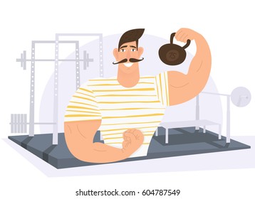 Strongman weight lifter holding weights in gym