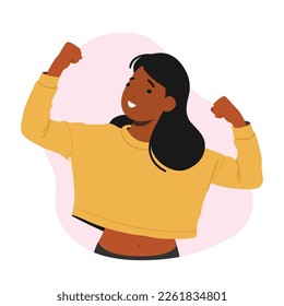 Strong-willed And Self-assured Young Woman Perform Muscles Demonstrate Confident Posture And Determined Expression Reflects her Unwavering Willpower And Confidence. Cartoon People Vector Illustration