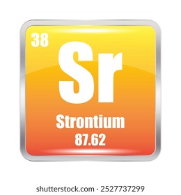 Ícone de estrôncio. Elemento químico Sr. Número atômico 38. Massa 87,62. Quadrado laranja.