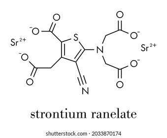 Strontium ranelate osteoporosis drug molecule. Skeletal formula.