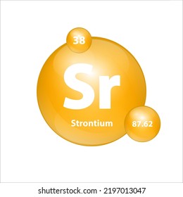 Strontium (Sr) icon structure chemical element round shape circle yellow dark. Chemical element of periodic table Sign with atomic number. Study in science for education. 3D Illustration vector. 