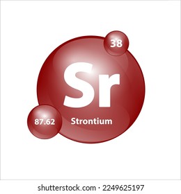 Strontium (Sr) Icon structure chemical element round shape circle brown easily. 3D Illustration vector. Chemical element of periodic table Sign with atomic number. Study in science for education. 