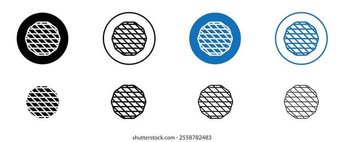Stroopwafel cookies icon set in black and blue colors