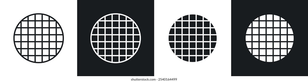 Stroopwafel cookies icon set. Vector symbols in black and white colors.