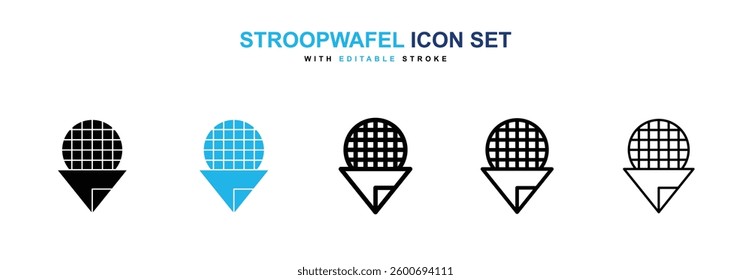 Stroopwafel icons graphics set in black and blue colors