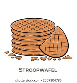 Stroopwafel is a traditional Dutch sweet treat consisting of two thin, crispy waffle layers filled with a rich, gooey caramel-like syrup (stroop) in the middle