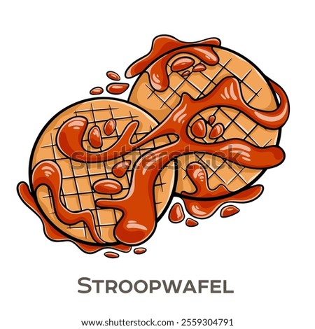 Stroopwafel is a traditional Dutch sweet treat consisting of two thin, crispy waffle layers filled with a rich, gooey caramel-like syrup (stroop) in the middle