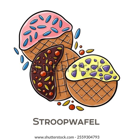 Stroopwafel is a traditional Dutch sweet treat consisting of two thin, crispy waffle layers filled with a rich, gooey caramel-like syrup (stroop) in the middle