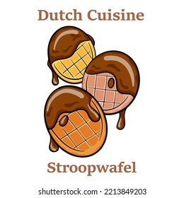 Stroopwafels with caramel sauce. Dutch Waffles isolated on white background