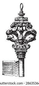 Strozzi key, vintage engraved illustration. Industrial encyclopedia E.-O. Lami - 1875.