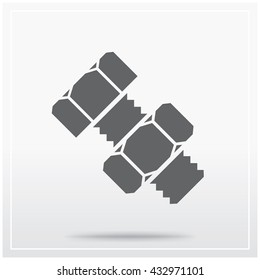 Structural bolt with a hex nut. Flat icon of graphical symbol of fasteners. Vector illustration