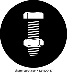 Structural bolt with a hex nut. Flat icon of graphical symbol of fasteners. Vector illustration