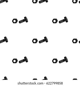 Structural bolt and hex nut icon in black style isolated on white background. Build and repair pattern stock vector illustration.