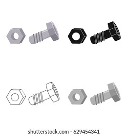 Structural bolt and hex nut icon in cartoon style isolated on white background. Build and repair symbol stock vector illustration.