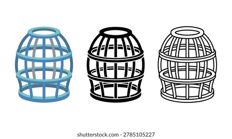 Structural cage illustration featuring spherical frame design for scientific containment laboratory testing or industrial protective housing applications and equipment models.