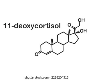 Structural chemical formula of 11-deoxycortisol isolated on white background.