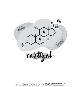Fórmula química estructural de la hormona del cortisol sobre el fondo blanco
