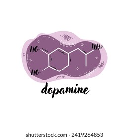 Structural chemical formula of dopamine hormone on white backgro