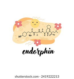 Structural chemical formula of endorphin hormone on white backgr