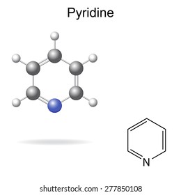 Structural chemical formula and model of pyridine molecule, 2d and 3d illustration, isolated, vector, eps 8