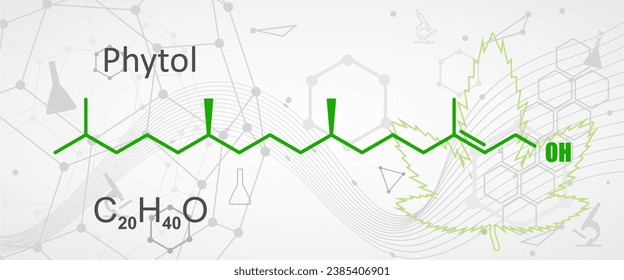 Structural chemical formula of phytol that is used as a precursor for the manufacture of synthetic forms of vitamin E and vitamin K as well as in the fragrance industry