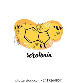 Structural chemical formula of serotonin hormone on white backgr