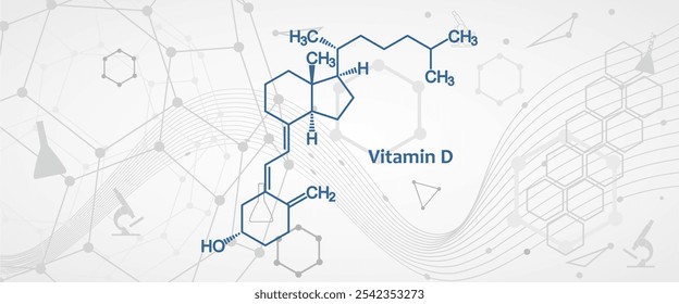 Fórmula química estrutural da vitamina D. A vitamina D é essencial para os ossos e dentes, saúde do cérebro, etc.