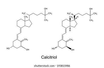Structural chemical formulas of calcitriol, 2D illustration, vector, isolated on white background