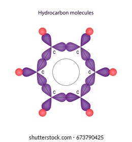 Structural chemical formulas and model of Hydrocarbon molecule, 2d & 3d Illustration, isolated on white background, balls & sticks, vector, eps 10