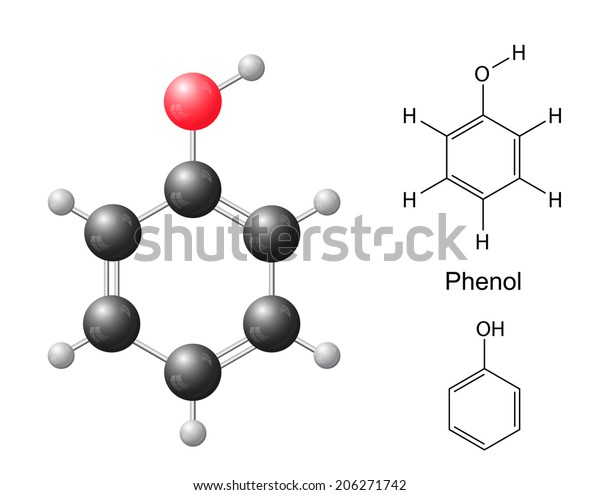 Structural Chemical Formulas Model Phenol Molecule Stock Vector