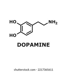 Structural chemical molecular formula of dopamine hormone isolated neurotransmitter thin line structure. Vector dopamine DA dihydroxyphenethylamine neuromodulatory molecule catecholamine