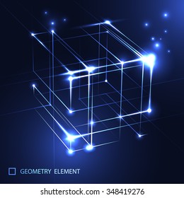 Structural Constructive Light Cube. Glowing Frame Cube.