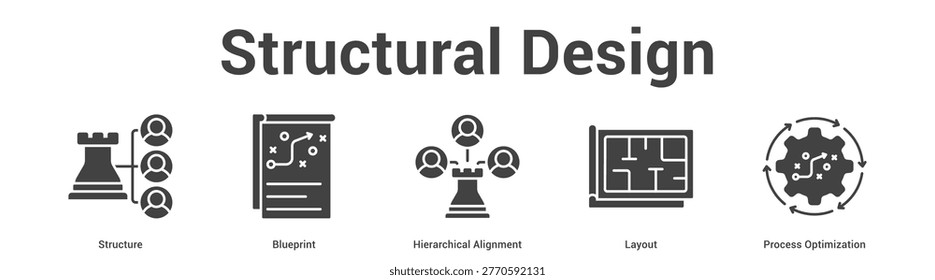 Structural Design web banner icon set vector illustration concept for business with icon of Structure, Blueprint, Hierarchical Alignment, Layo.