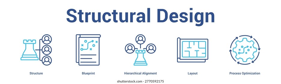 Structural Design web banner icon set vector illustration concept for business with icon of Structure, Blueprint, Hierarchical Alignment, Layo.