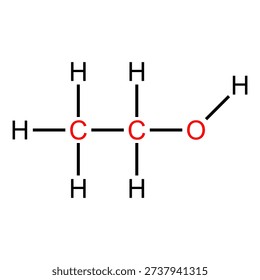 Structural formula of ethanol molecule showing carbon, hydrogen, and oxygen atoms with single bonds.
